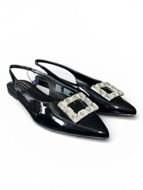 Apt 9 Women’s Black Traycee Slingback Rhinestone Buckle Flats - Size 7.5